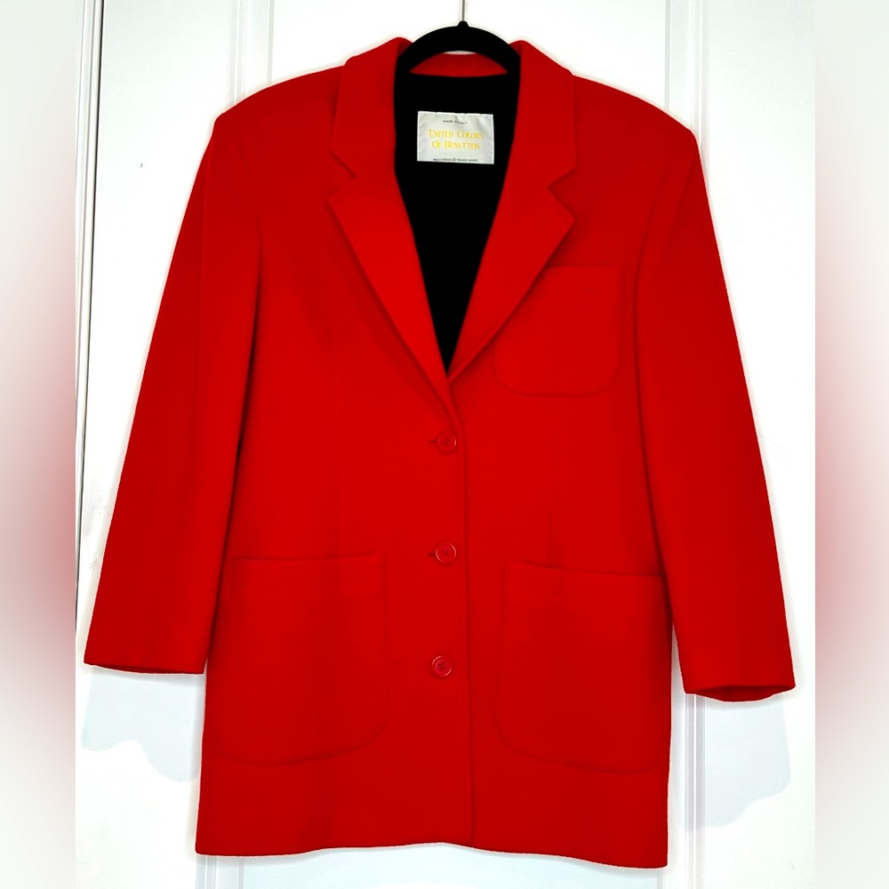United Colors Of Benetton Red Vintage Wool Blazer women’s Size 40 US 6 Small